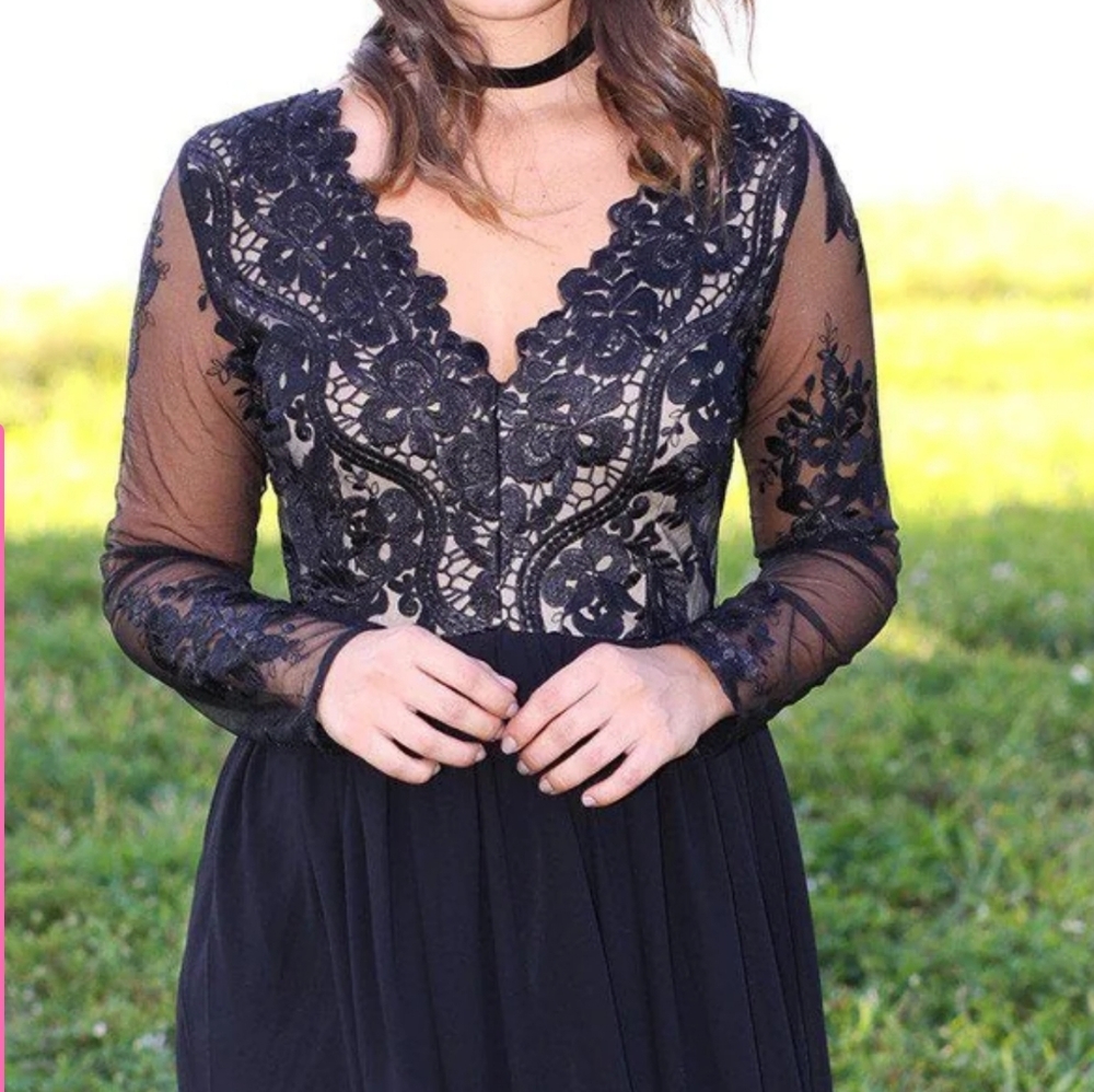 Red Dress Boutique Black and Cream Lace Gown